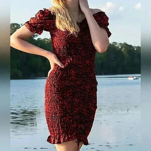 Women's Summer Off Shoulder Bodycon Dress, red & black, size med.